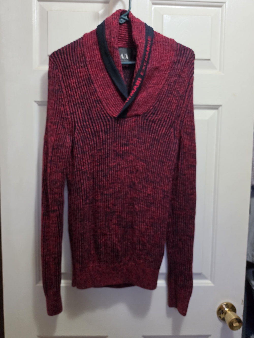Armani Exchange Men's Red Ribbed Shawl-Collar Turtleneck Sweater